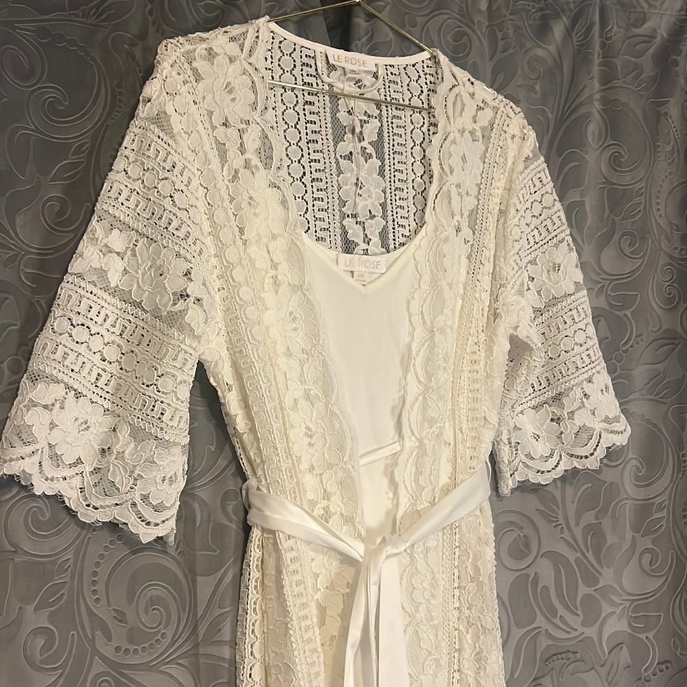 Gorgeous Le Rose Lace Bridal Robe & Slip Set S/M Wedding Bride
